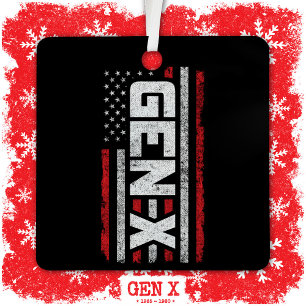 Generation X Proud Gen Xer American Flag Gen X Metal Ornament