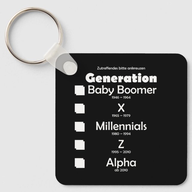 Generationen Baby Boomer, X, Y, Millennials, Z, Al Keychain (Front)
