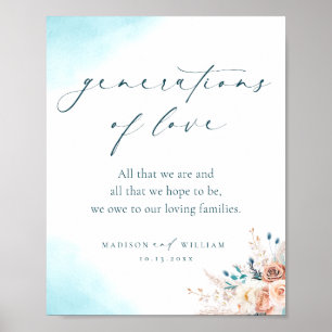 Generations of Love Boho Teal and Peach Flowers Poster