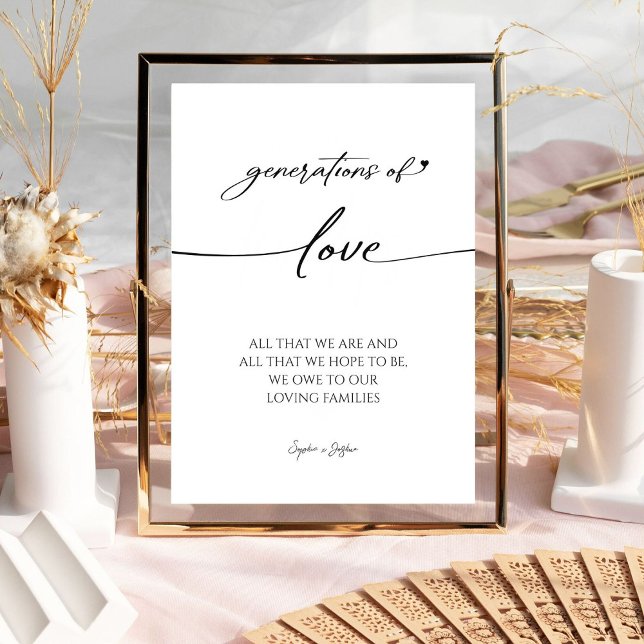 Generations of love Modern Calligraphy Wedding  Pedestal Sign (Creator Uploaded)