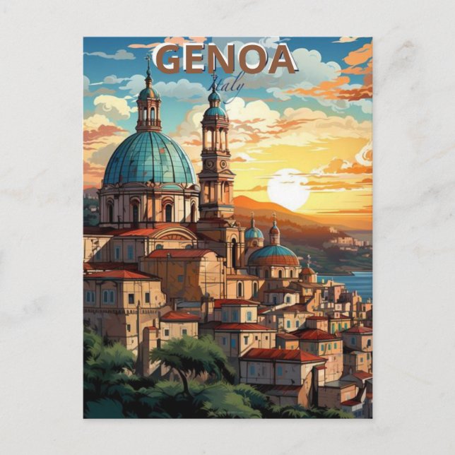 Gênes, Italie, Carte postale d'une ville avec et d (Devant)
