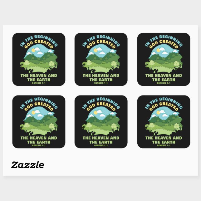 Genesis 1:1 In The Beginning GOD Created – Faith Square Sticker (Sheet)