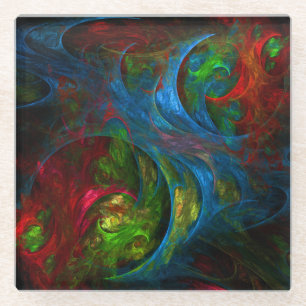 Genesis Blue Abstract Art Glass Coaster