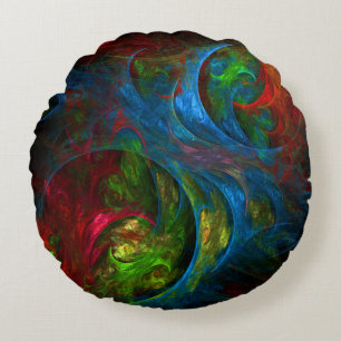 Genesis Blue Abstrait Art Round Coussin