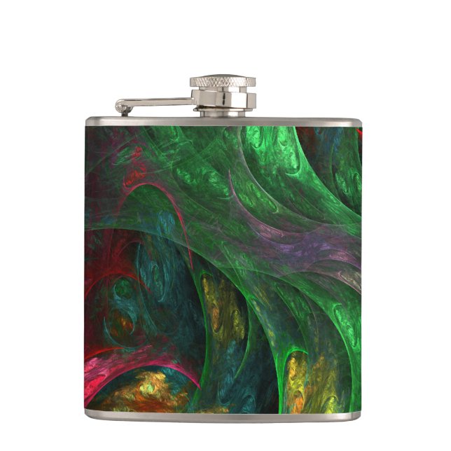 Genesis Green Abstract Art Hip Flask (Front)