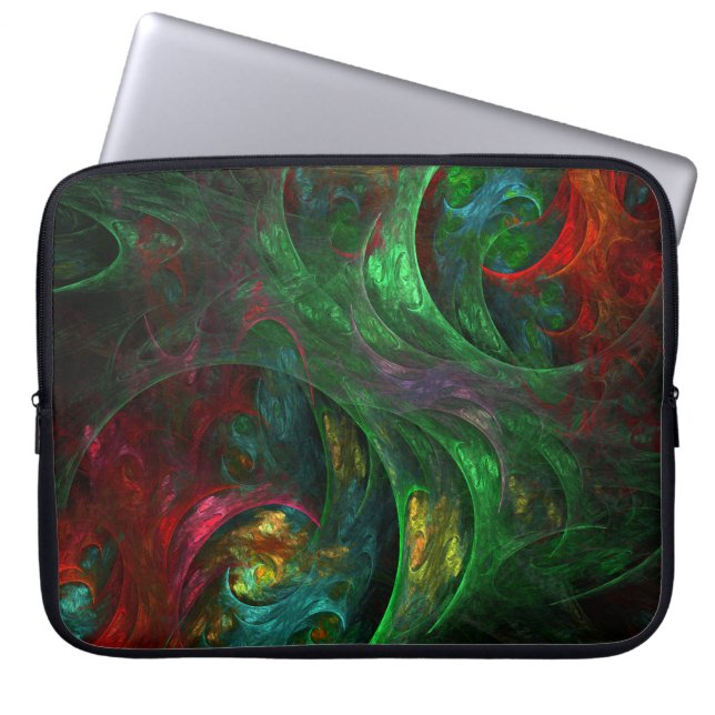 Genesis Green Abstract Art Laptop Sleeve (Front)