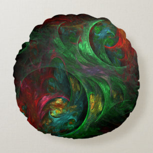 Genesis Green Abstract Art Round Pillow