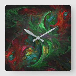 Genesis Green Abstract Art Square Square Wall Clock