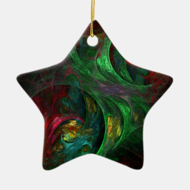 Genesis Green Abstract Art Star Ornament (Front)