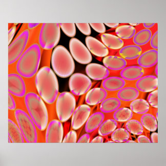 Genetic Art Psychedelic Blobs Pink White Over Red Poster