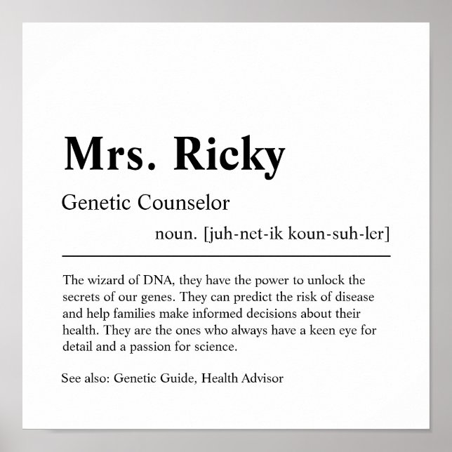 Genetic Counsellor Personalized Gift Poster (Front)