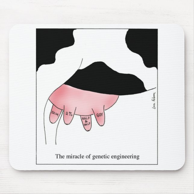 Genetic Engineering Cow GMO Udder Cartoon Mouse Pad (Front)