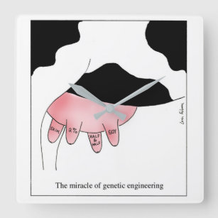 Genetic Engineering Cow GMO Udder Cartoon Square Wall Clock