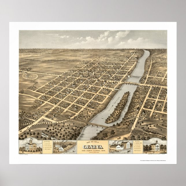 Geneva, IL Panoramic Map - 1869 Poster (Front)