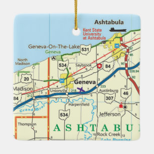 Geneva Ohio Vintage Road Map Ceramic Ornament