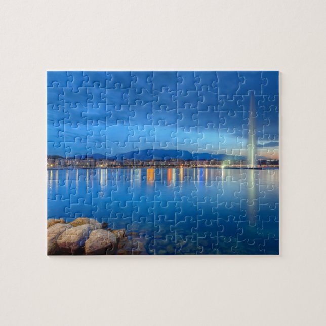 Geneva panorama with famous fountain, Switzerland, Jigsaw Puzzle (Horizontal)