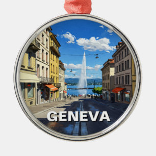Geneva Street Switzerland Travel Jet d'eau Metal Ornament