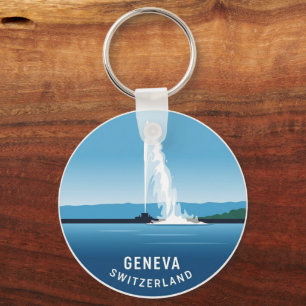 Geneva Street Switzerland Travel Jet d'eau Sunset Keychain