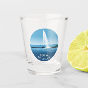 Geneva Street Switzerland Travel Jet d'eau Sunset Shot Glass