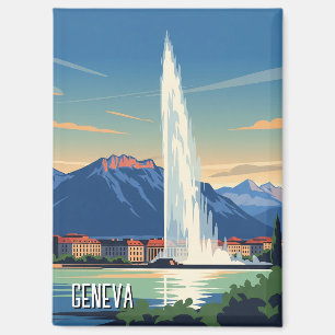 Geneva Street Switzerland Travel Jet d'eau Vintage Magnet