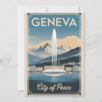 Geneva Switzerland Retro Skyline Cityscape Travel