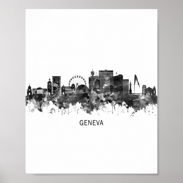 Geneva Switzerland Skyline BW Poster (Front)