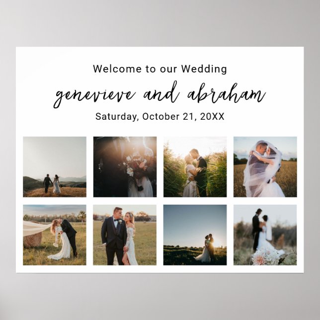 Genevieve Black and White Photo Modern Wedding Poster (Front)