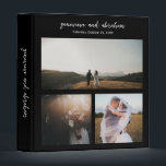 Genevieve Black Photo Modern Wedding Binder<br><div class="desc">Modern wedding binder featuring a simple and minimal design with a photo collage of three of your favourite wedding pictures over a black background. Above are your names in an elegant script along with your wedding date. The back has a full size photo. This custom binder makes a great wedding...</div>