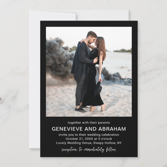 Genevieve Black Photo Modern Wedding Invitation (Front)