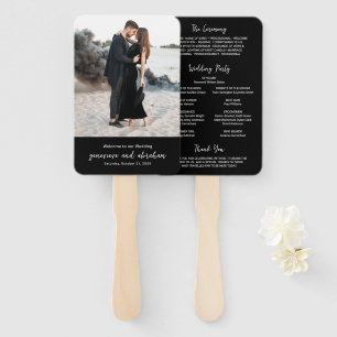 Genevieve Black Photo Modern Wedding Program Hand Fan