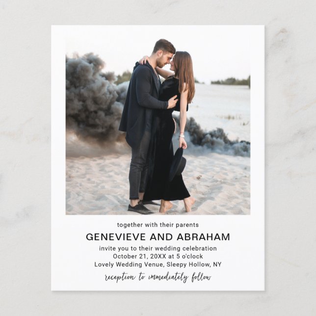 Genevieve Black White Photo Modern Wedding Invite Flyer (Front)