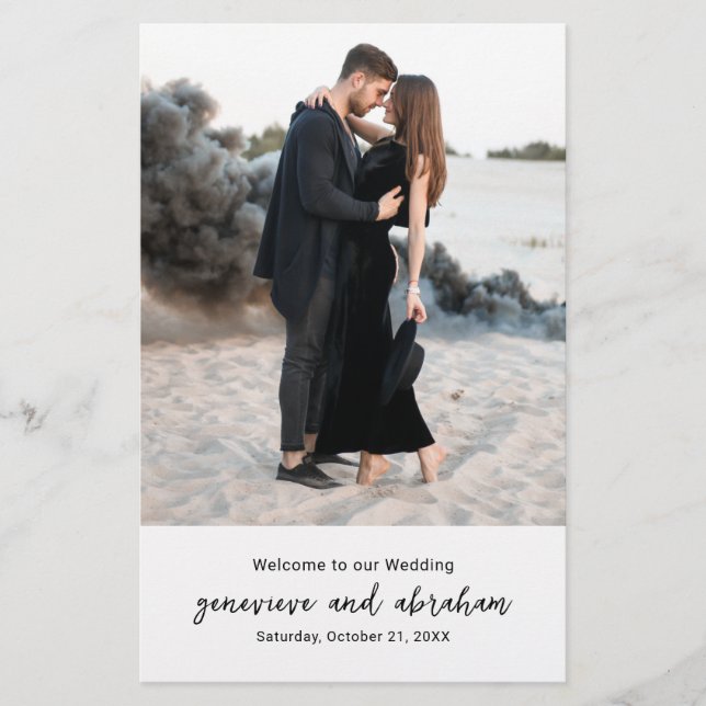 Genevieve Black White Photo Modern Wedding Program (Front)