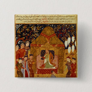 Genghis Khan in his tent by Rashid al-Din 2 Inch Square Button