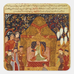 Genghis Khan in his tent by Rashid al-Din Square Sticker