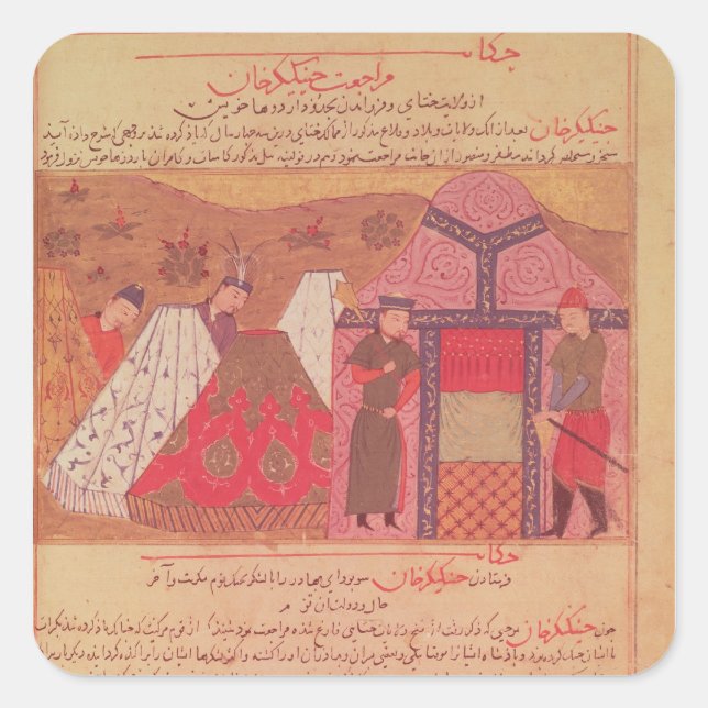 Genghis Khan outside his tent Square Sticker (Front)