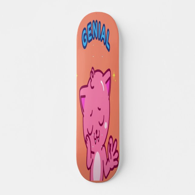 Genial - Cute Pink Cat Skateboard (Front)
