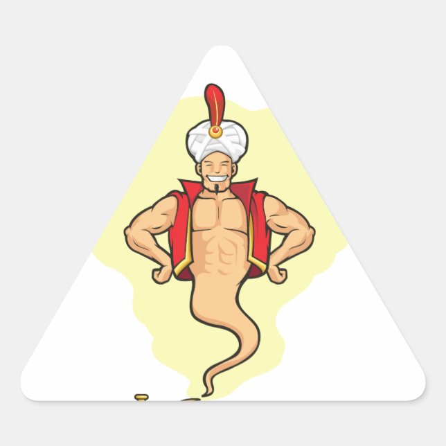 Genie Appear from Magic Lamp Triangle Sticker (Front)