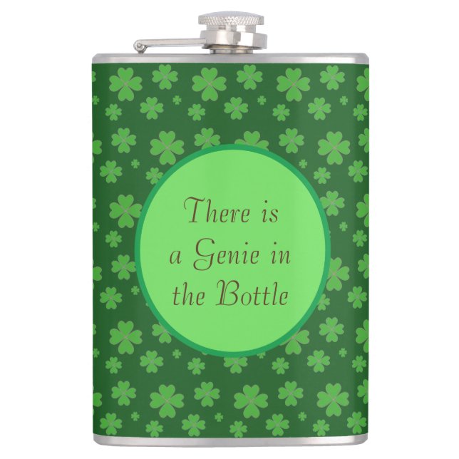 Genie & Lucky Clovers Hip Flask (Front)