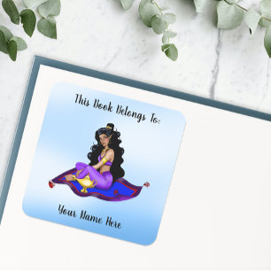 Genie Magic Carpet Lamp Blue Sky Bookplate Square Sticker