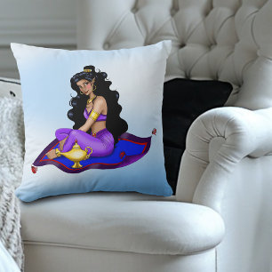 Genie Magic Carpet Lamp Blue Sky Throw Pillow