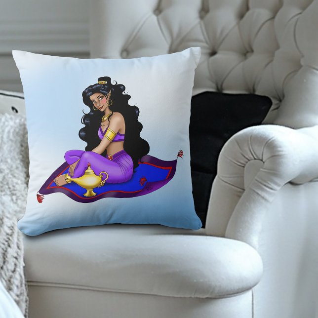 Genie Magic Carpet Lamp Blue Sky Throw Pillow (Creator Uploaded)