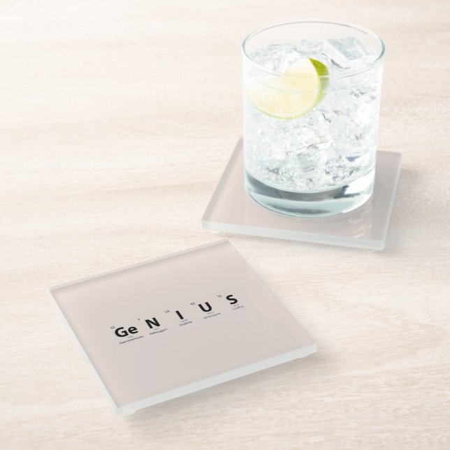 'Genius' Periodic Table - Soft Blush Beige Glass Coaster (Angled)