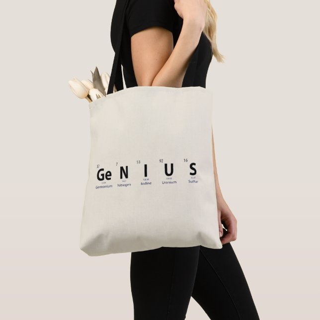 'Genius' Periodic Table - Soft Ivory Minimalist Tote Bag (Close Up)