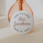 GENNA | Cute Rose Gold Script Future Mrs 3 Inch Round Button<br><div class="desc">This button pin features a cute rose gold script font with the wording 'future mrs." Easily edit all wording and colours to match your event style. This button is perfect for a bridal shower or bachelorette weekend party - a great gift for the bride to be.</div>