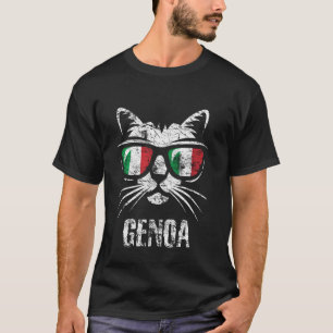 Genoa Italy Funny Cat Vintage Italian Flag T-Shirt