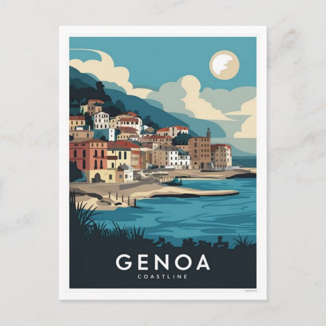 Genoa Italy Retro Travel Painting Postcard (Front)