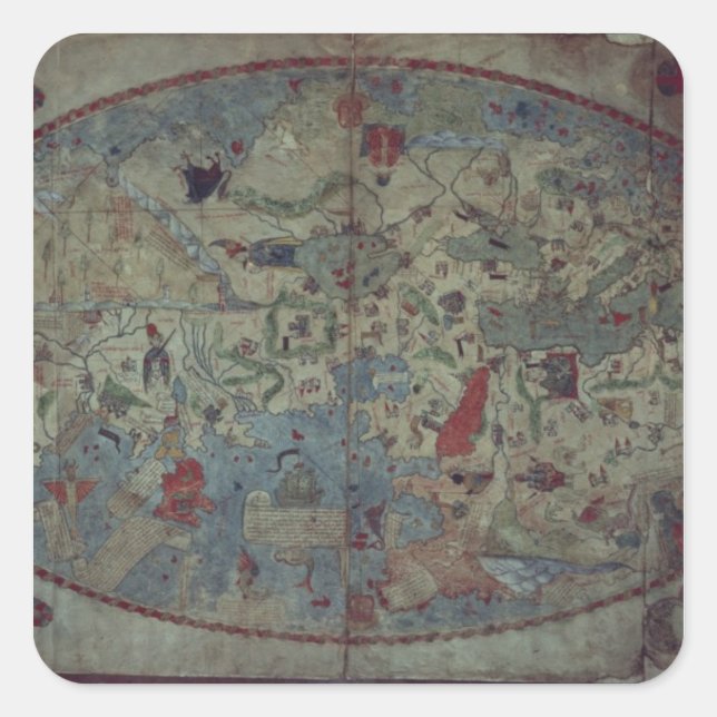Genoese world map, designed by Toscanelli Square Sticker (Front)