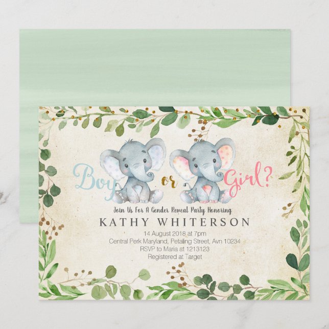 Genre éléphant révéler Invitation Grenerie (Devant / Derrière)