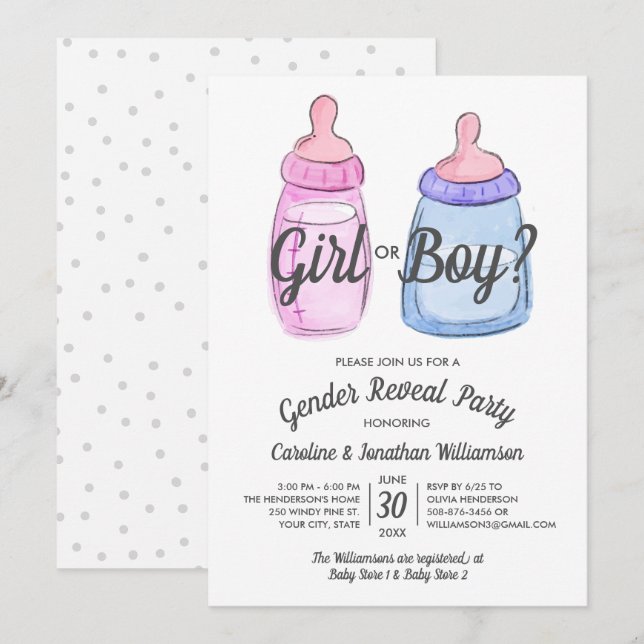 Genre Reveal Baby Party Invitation Fille ou garçon (Devant / Derrière)