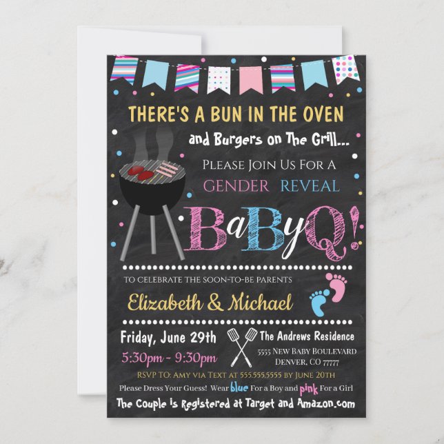 Genre Reveal BabyQ Invitation (Devant)